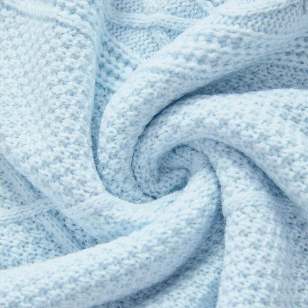 Elegant Light Blue Knit Sweater with Embellishments